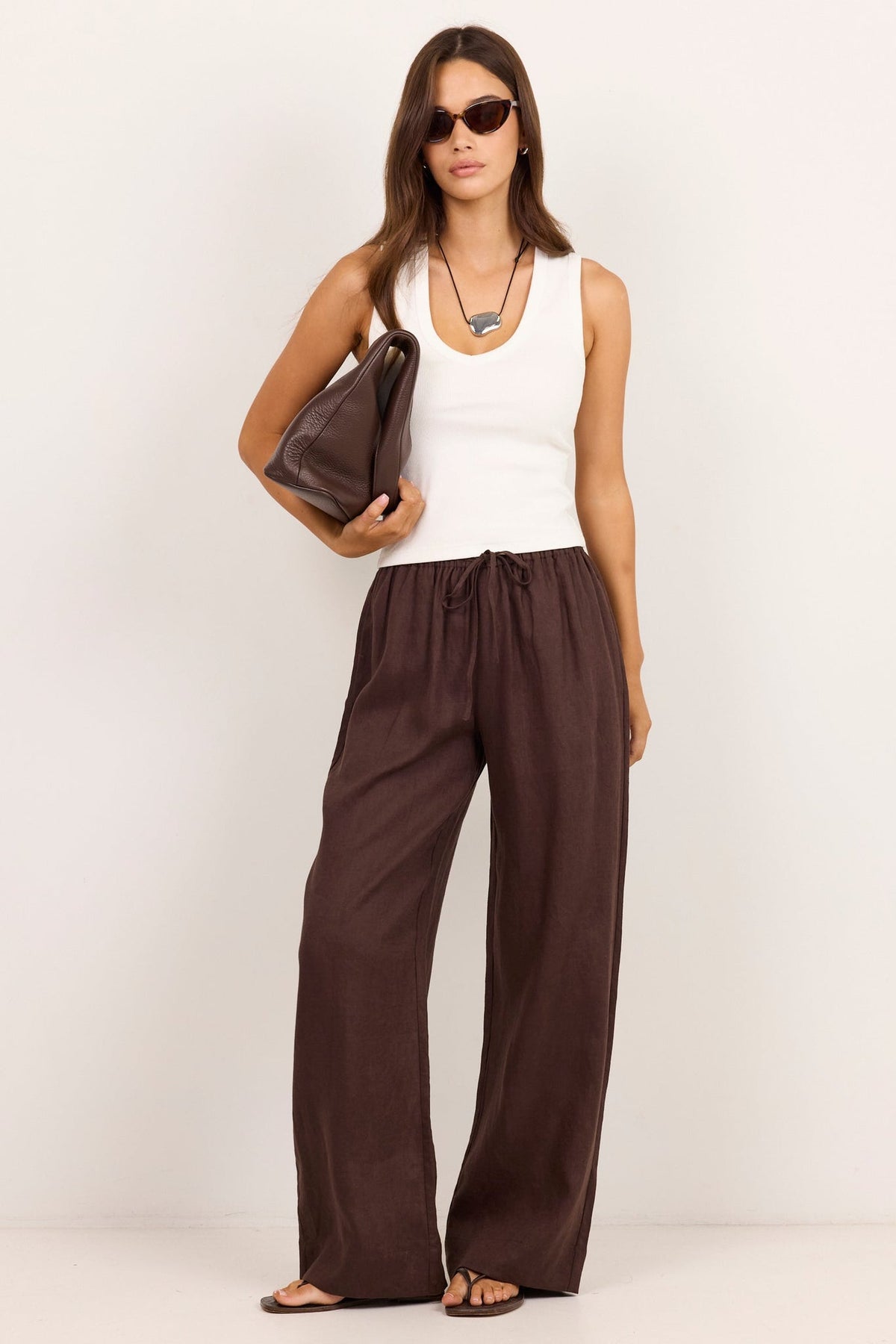 REUNION WELLNESS LINEN PULL ON WIDE LEG PANTS