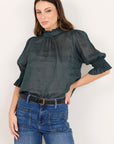 BY ROSA VERSE SHEER HIGH NECK SHORT SLEEVE TOP