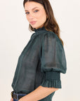 BY ROSA VERSE SHEER HIGH NECK SHORT SLEEVE TOP
