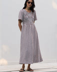 AMONG THE BRAVE WREN GINGHAM SS SHIRRED BODICE MIDI DRESS