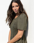 RE:UNION WREN SS SHIRRED BODICE MIDI DRESS