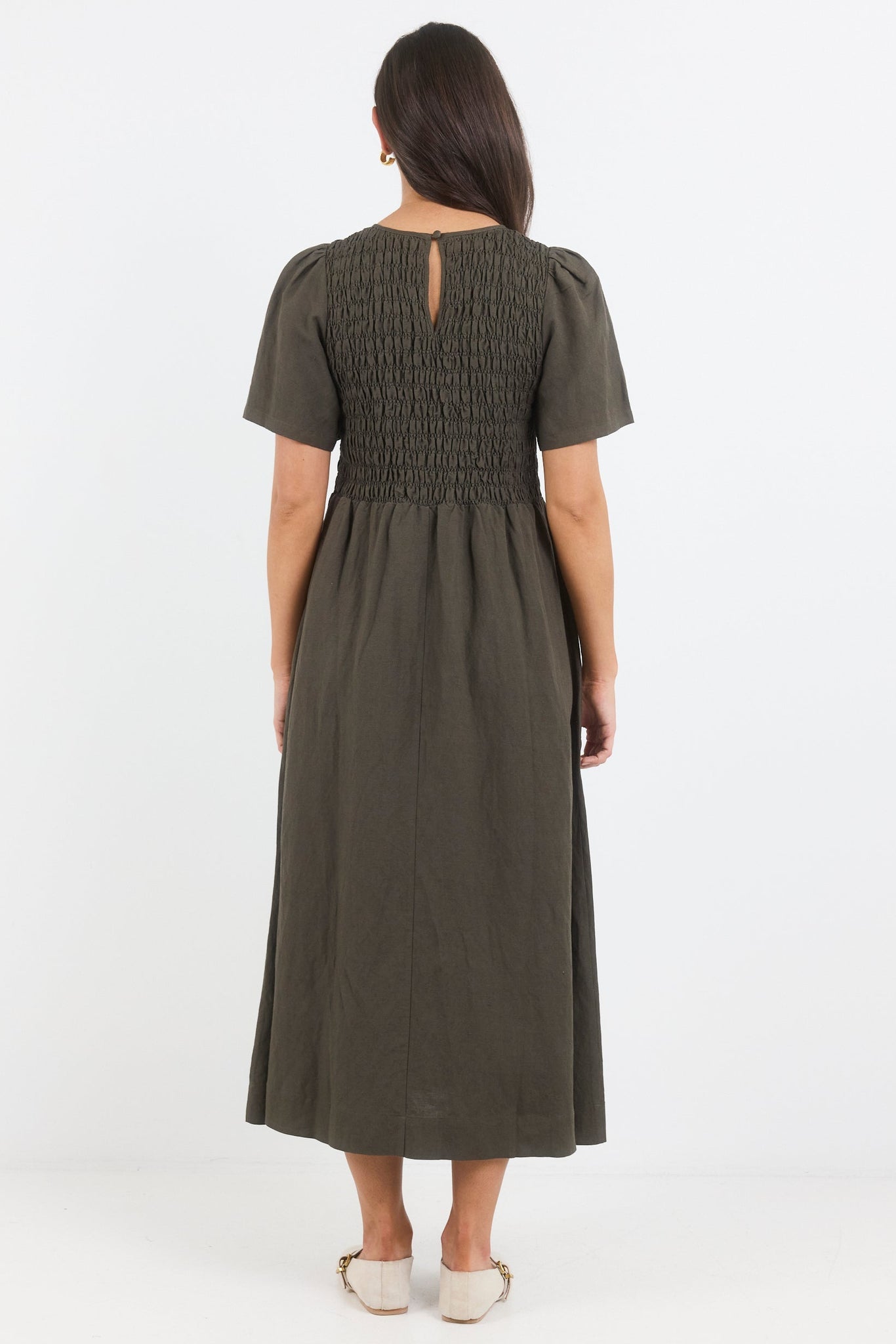 RE:UNION WREN SS SHIRRED BODICE MIDI DRESS