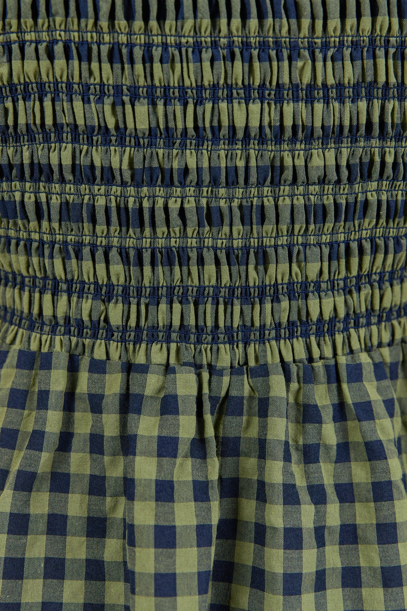 RE:UNION WREN GINGHAM SHIRRED BODICE MIDI DRESS