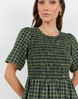 RE:UNION WREN GINGHAM SHIRRED BODICE MIDI DRESS