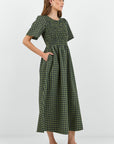 RE:UNION WREN GINGHAM SHIRRED BODICE MIDI DRESS