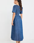 RE:UNION WREN COTTON SS SHIRRED BODICE MIDI DRESS