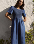 RE:UNION WREN COTTON SS SHIRRED BODICE MIDI DRESS