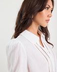 BY ROSA. ZINNIA RAMIE LACE TRIM LONG SLEEVE SHIRT