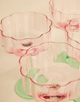 WILLOW & MAE BLOOM WAVYSET 4 PINK GREEN COCKTAIL GLASSES