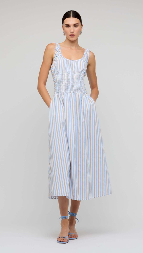STAPLE THE LABEL MARCELLA SHIRRED MIDI DRESS