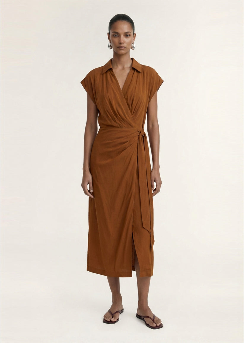 STAPLE THE LABEL SOLENE WRAP MIDI DRESS