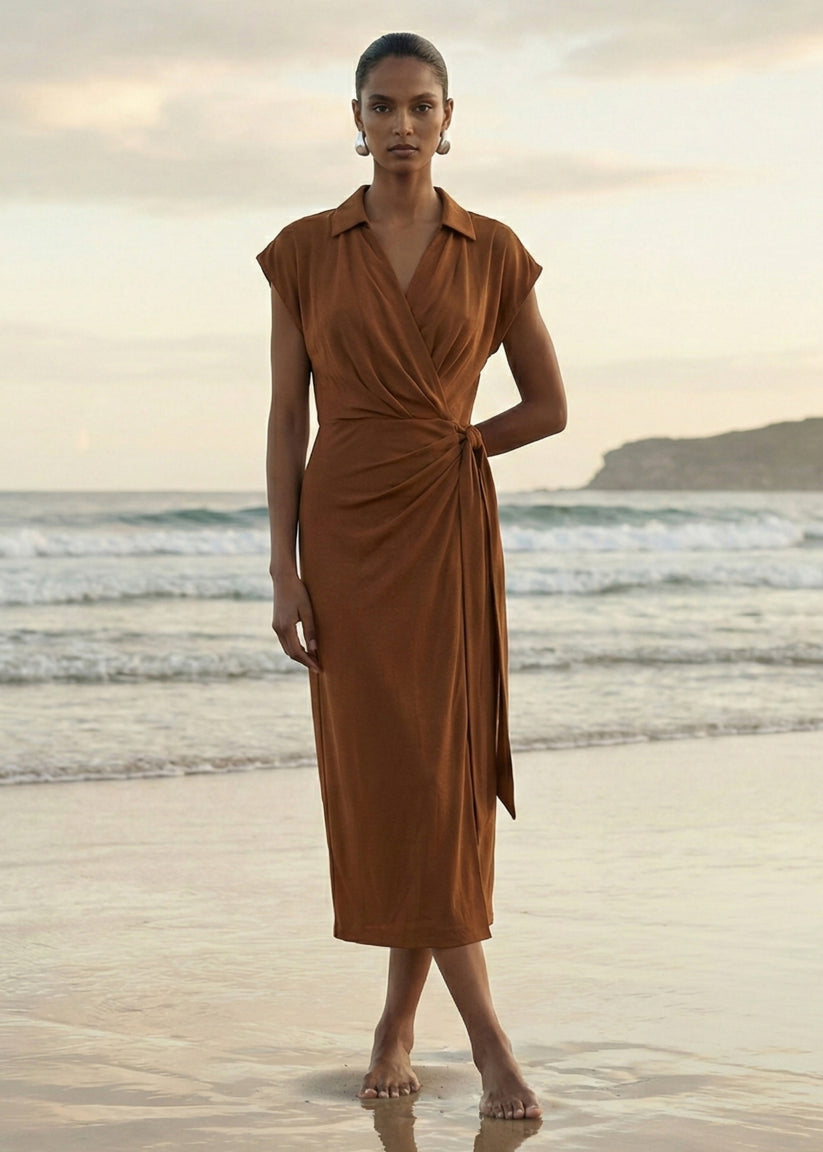 STAPLE THE LABEL SOLENE WRAP MIDI DRESS