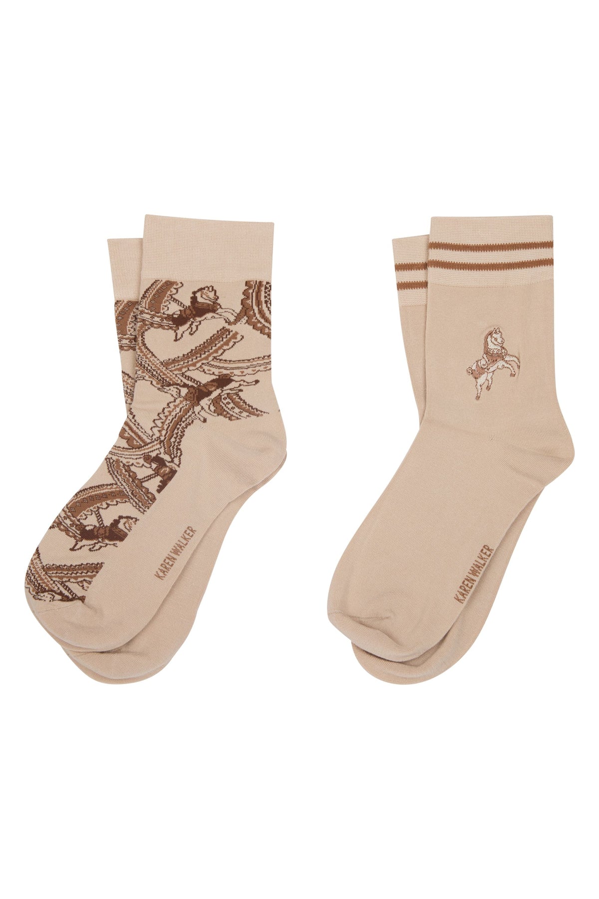 KAREN WALKER CAROUSEL SOCKS 2 PACK - CREAM MULTI
