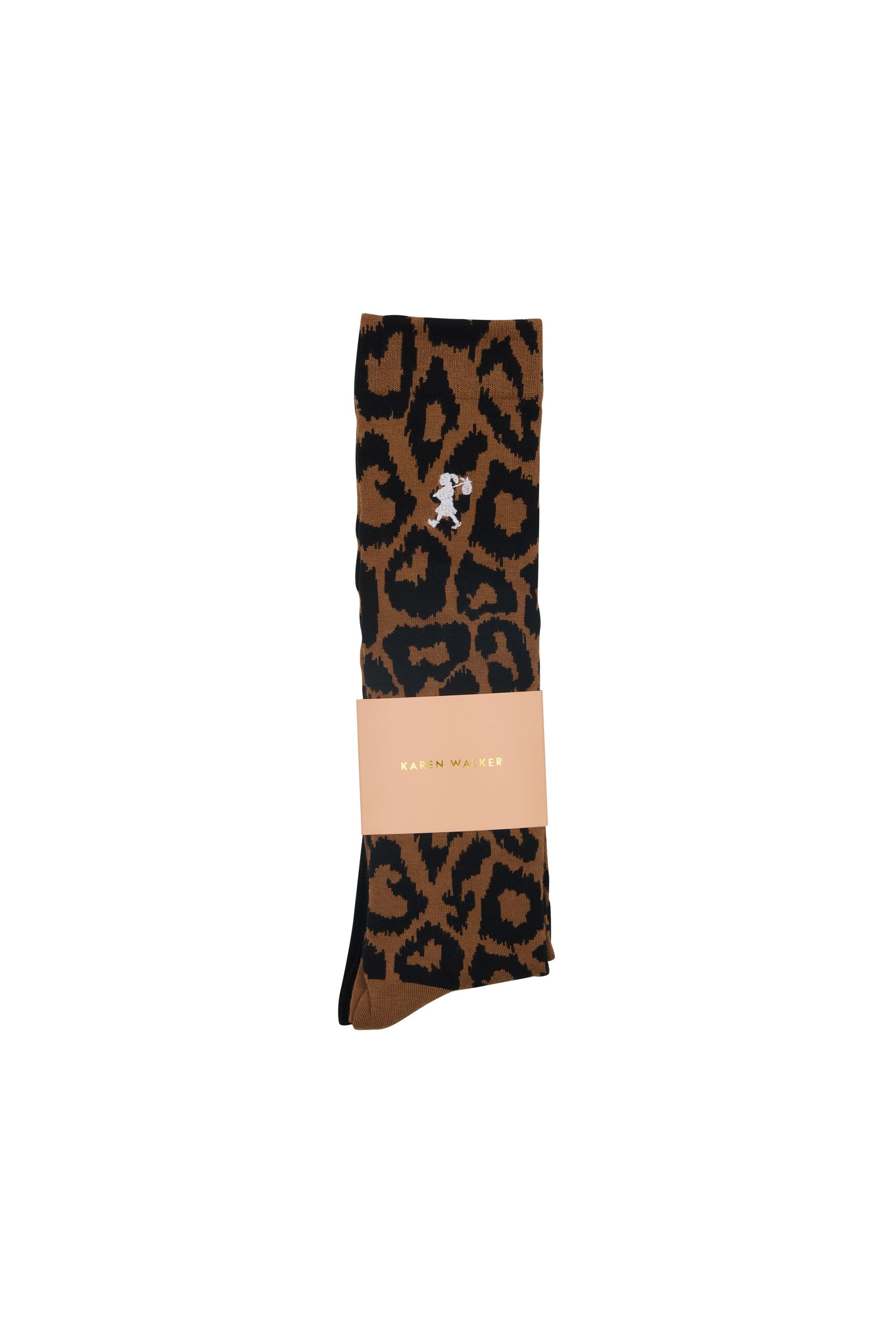 KAREN WALKER LEOPARD KNEEHIGH SOCKS 2 PACK - TAN/BLACK