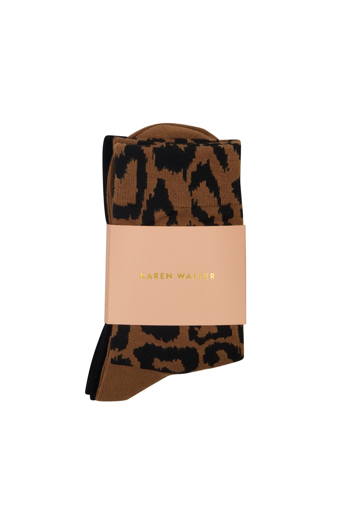KAREN WALKER LEOPARD SOCKS 2 PACK - TAN/BLACK