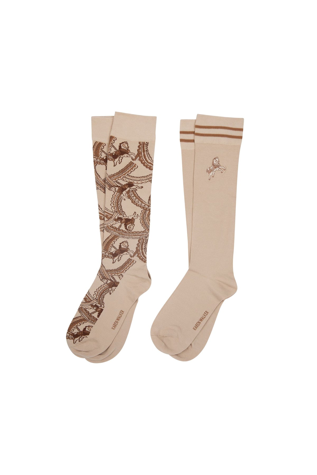 KAREN WALKER CAROUSEL KNEEHIGH SOCKS 2 PACK - CREAM MULTI