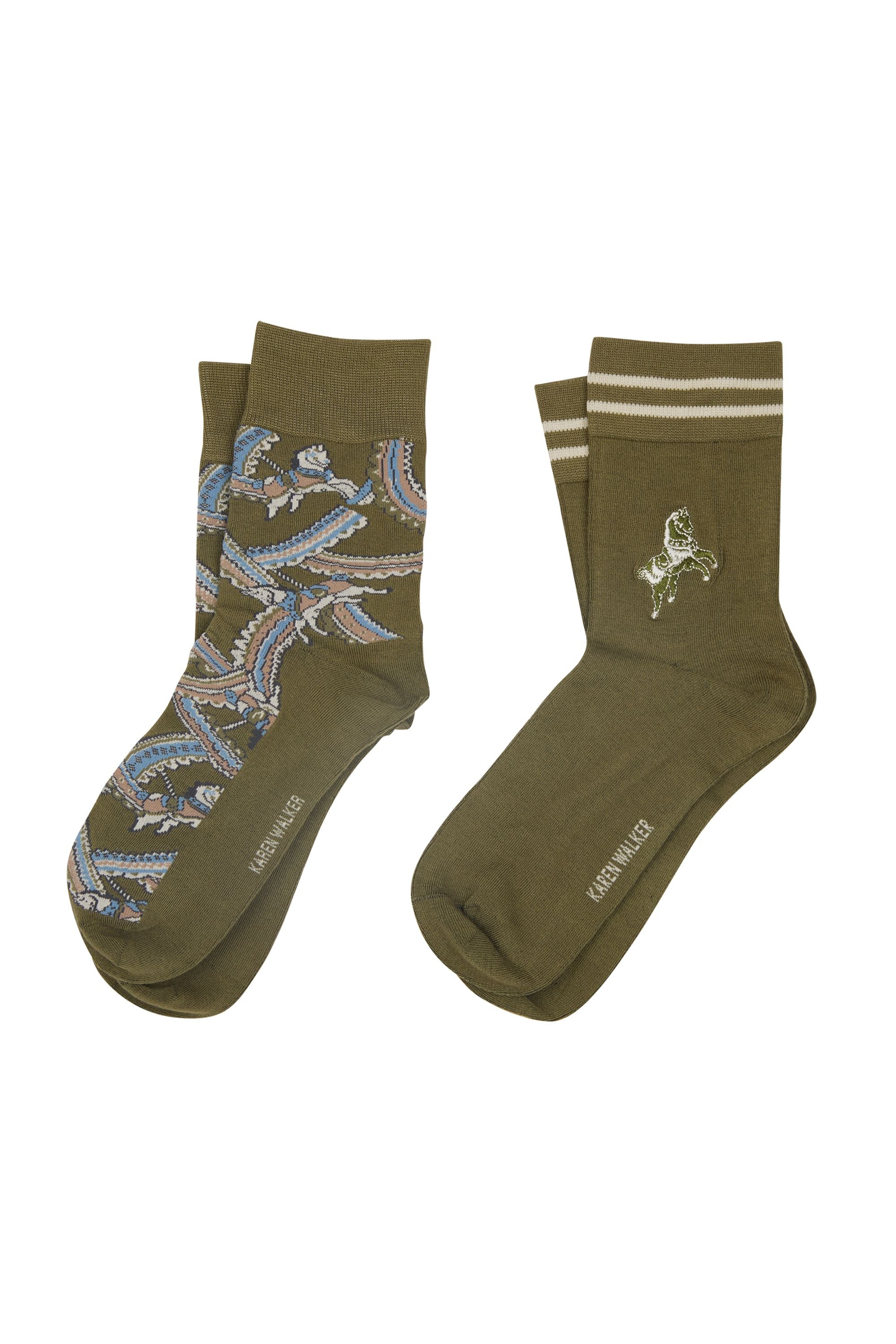 KAREN WALKER CAROUSEL SOCKS 2 PACK - GREEN MULTI