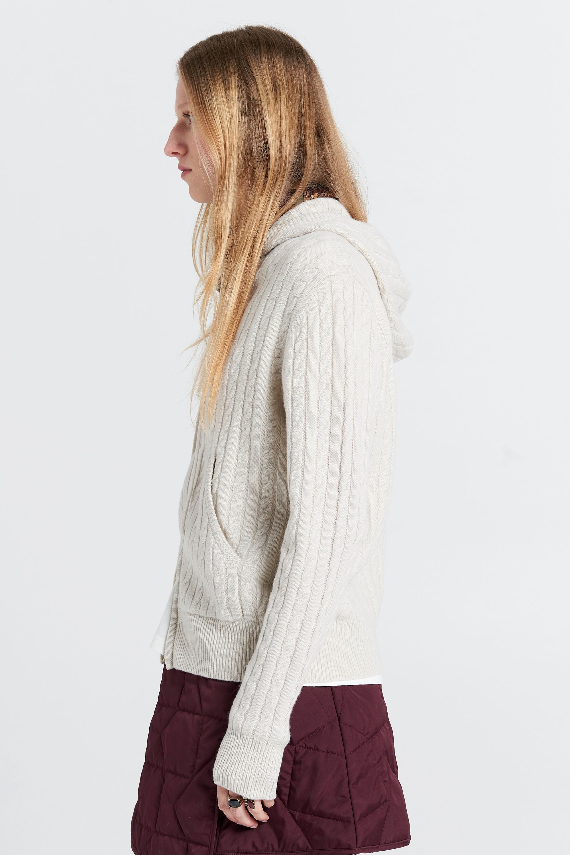 KAREN WALKER CAMPUS CABLE KNIT HOODIE