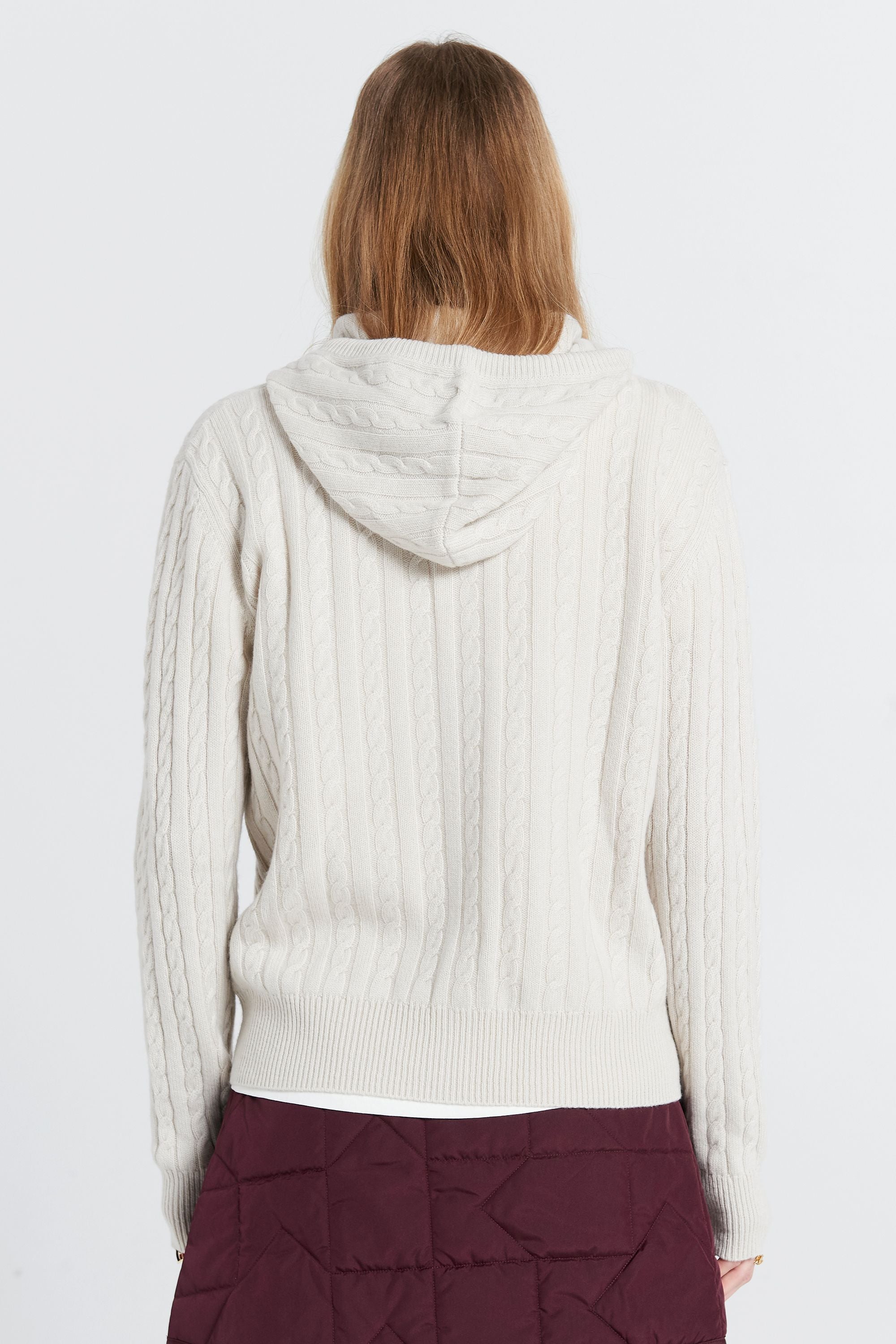 KAREN WALKER CAMPUS CABLE KNIT HOODIE