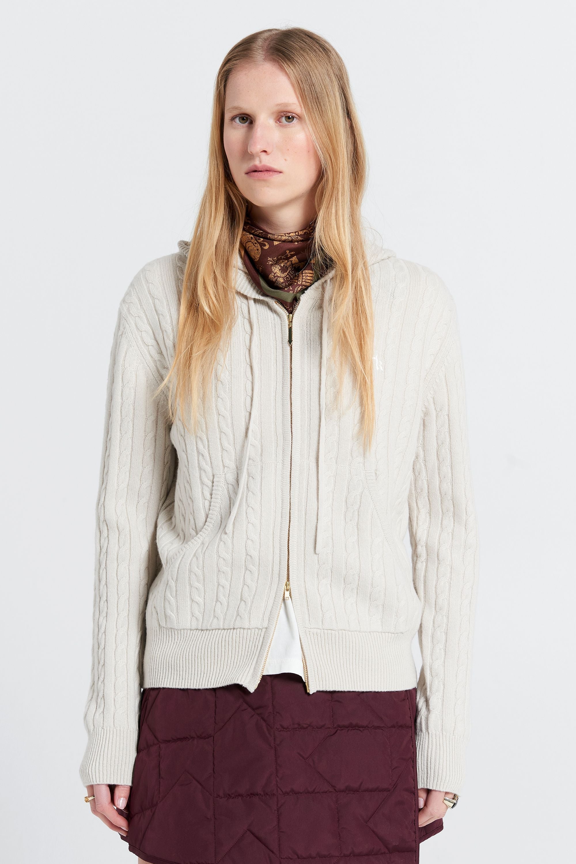 KAREN WALKER CAMPUS CABLE KNIT HOODIE