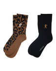 KAREN WALKER LEOPARD SOCKS 2 PACK - TAN/BLACK