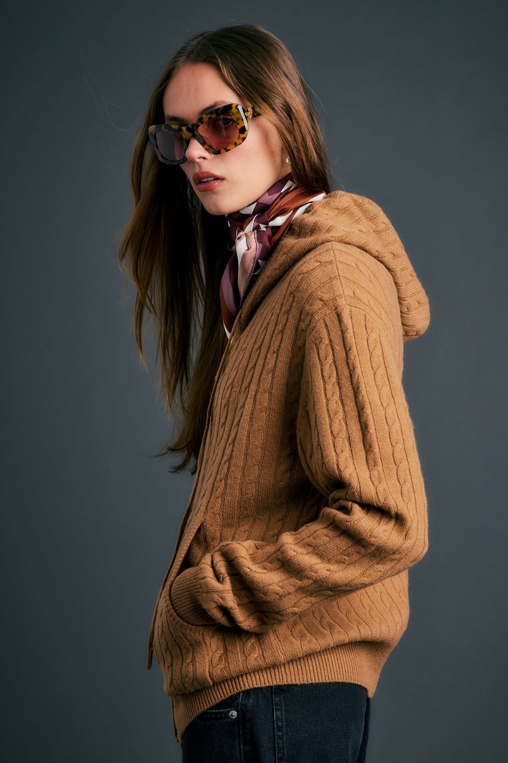 KAREN WALKER CAMPUS CABLE KNIT HOODIE