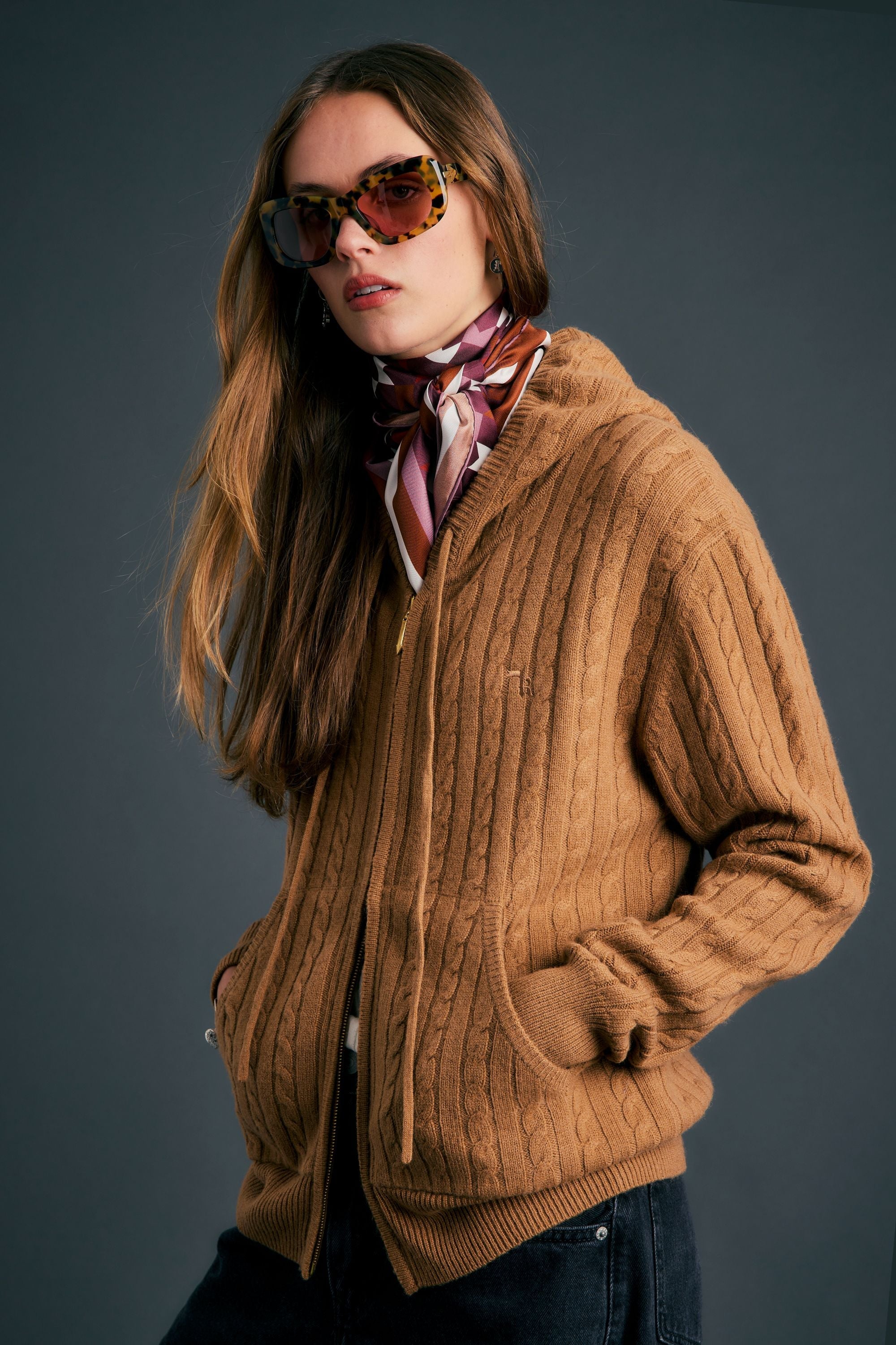 KAREN WALKER CAMPUS CABLE KNIT HOODIE