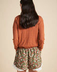 KAREN WALKER MONOGRAM POINTELLE KNIT CARDIGAN RUST