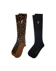 KAREN WALKER LEOPARD KNEEHIGH SOCKS 2 PACK - TAN/BLACK