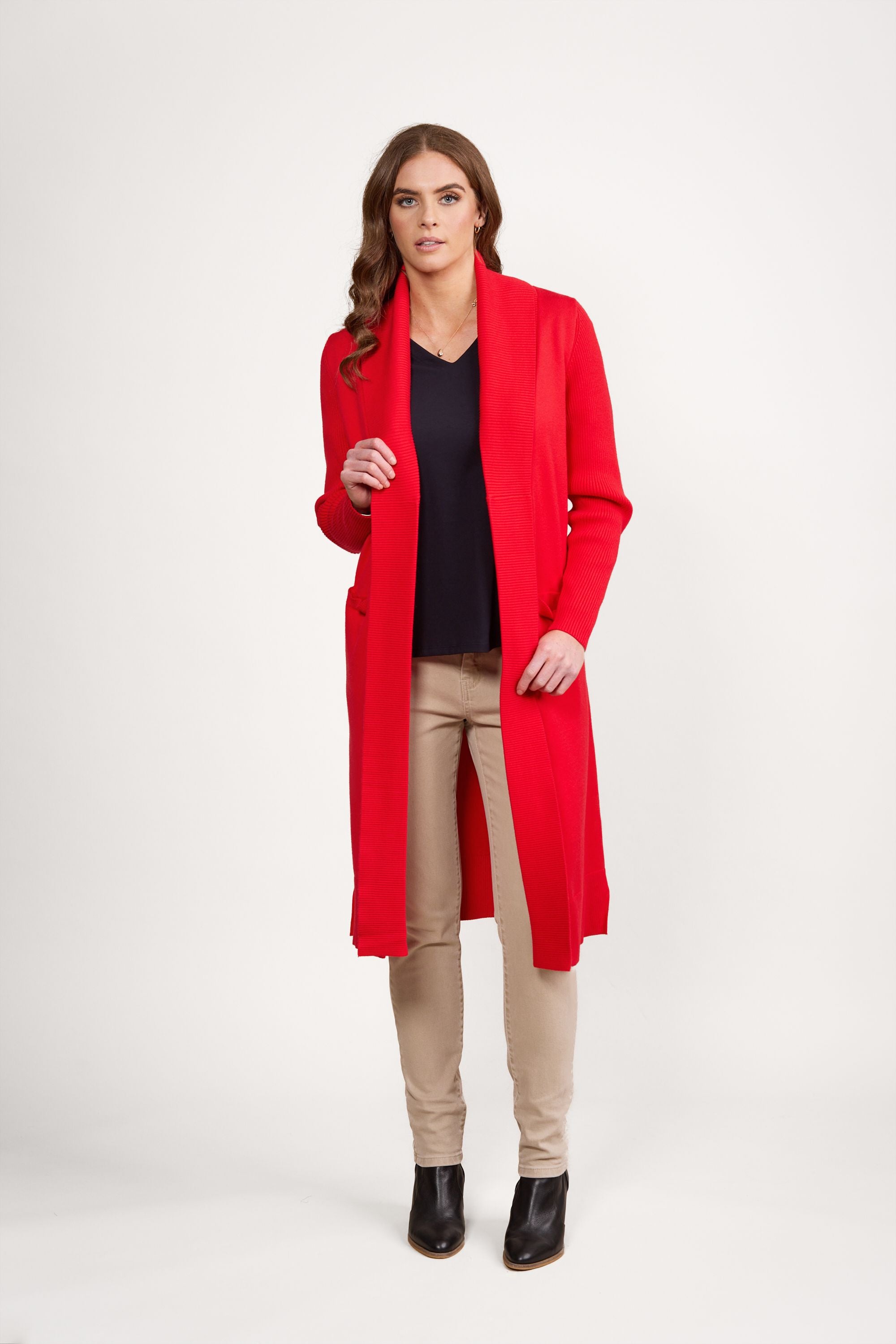 VASSALLI OPEN LONGLINE CARDI WITH POCKETS