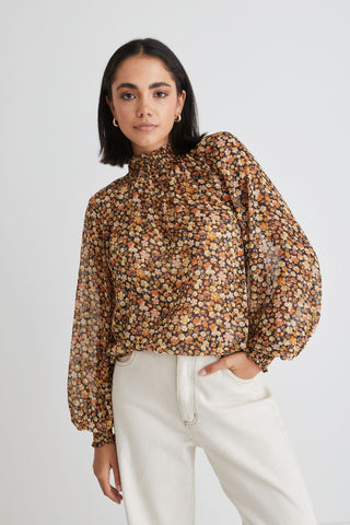 AMONG THE BRAVE EMBRACE SPICE FLORAL HIGH NECK TOP