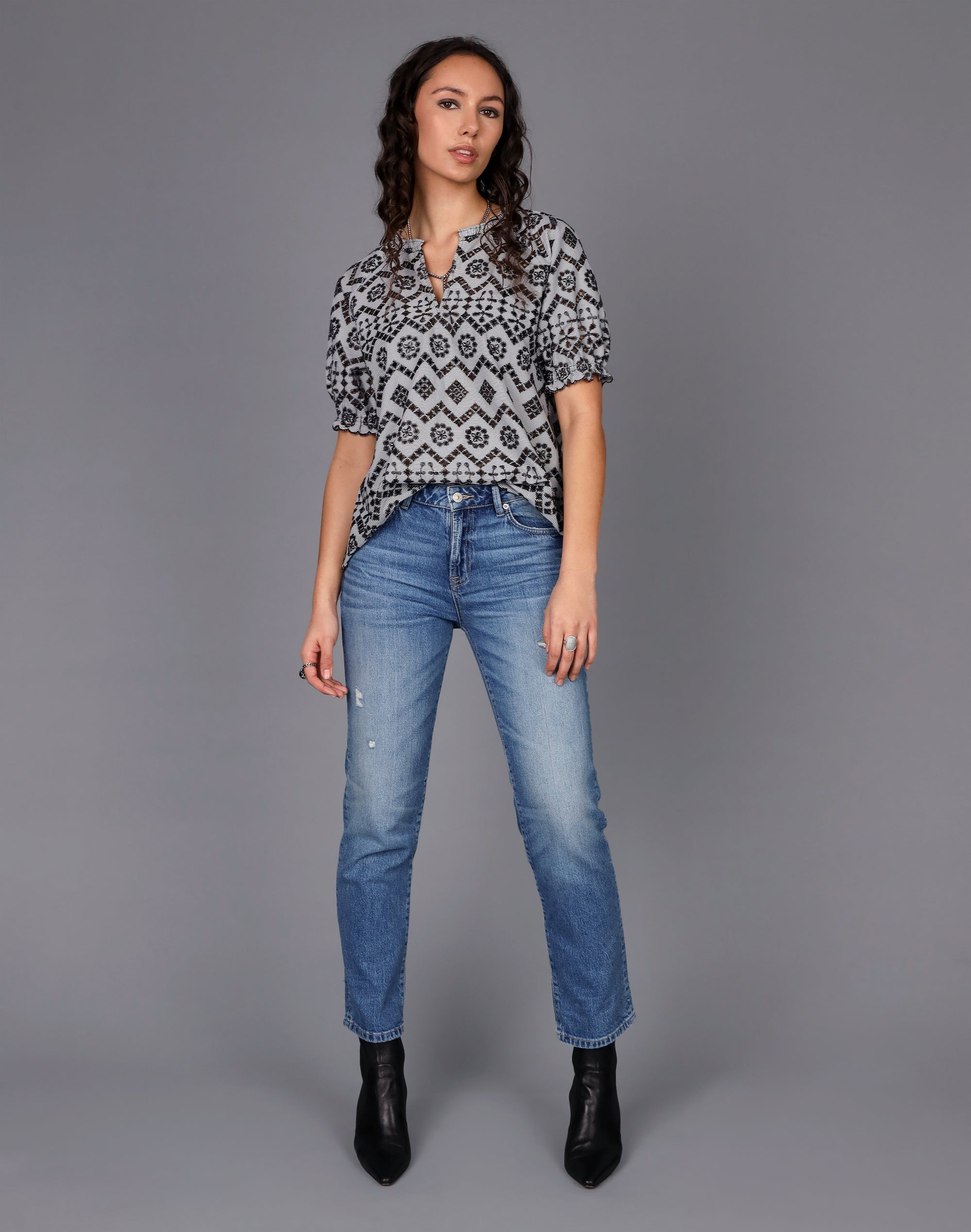 STORM STRIPE EMBROIDERED TOP