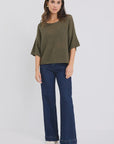 RE:UNION SUNRISE KHAKI SS CROCHET KNIT TOP