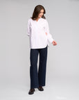 VASSALLI MANHATTAN SHIRT RUFFLE TRIM V NECK
