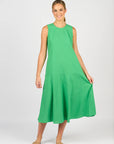 VASSALLI PLAIN LONG SLEEVELESS DRESS WITH ROUND NECK